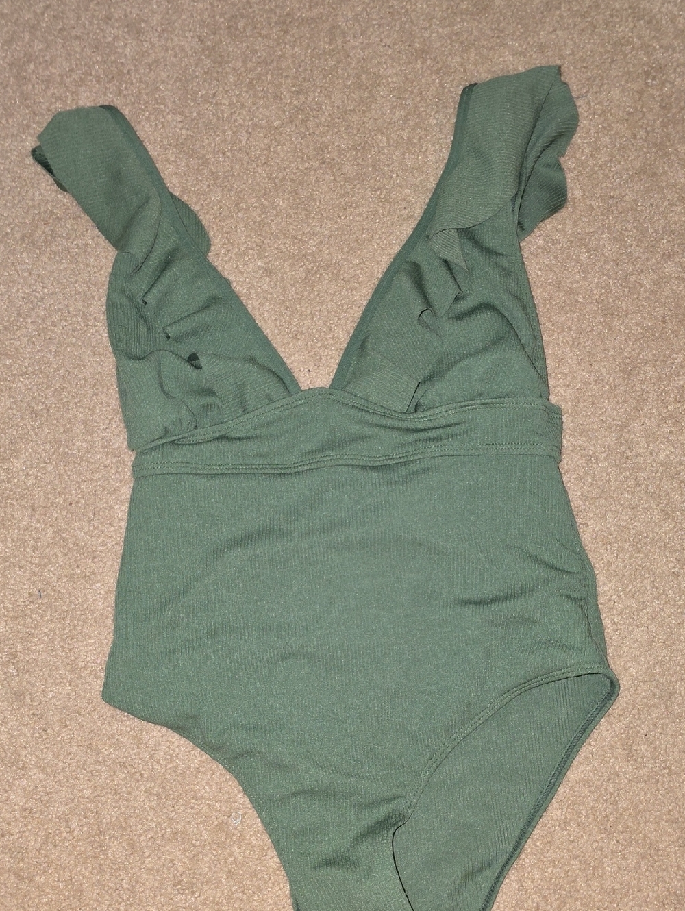 Womens Slimming Ruffled Strap One-Piece Swimsuit — Olive Green